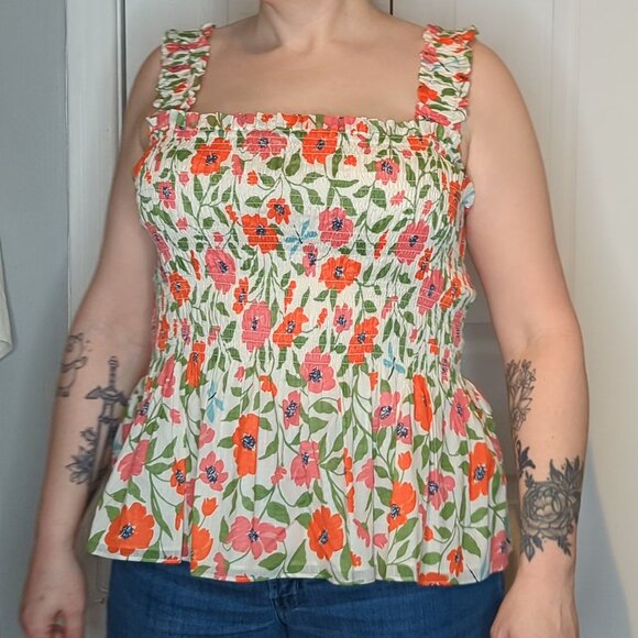 Kate Spade Bold Garden Bloom Peplum Tank Top Shirred XL - Picture 1 of 5